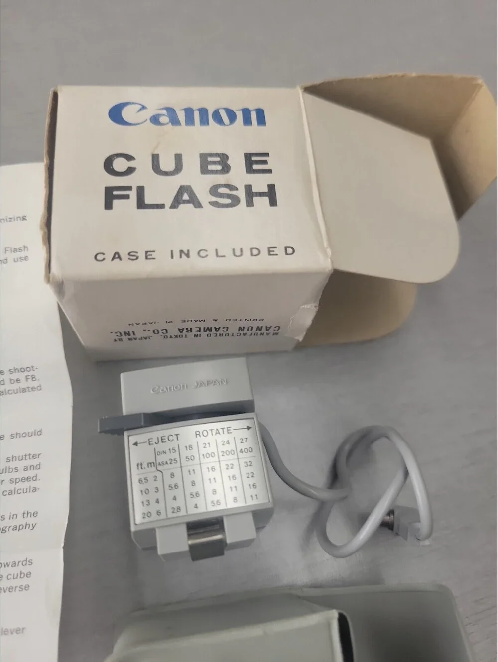 Vintage Canon Cube Flash Shoe Adapter w/ Box Case Manual Canonet QL17 FT QL